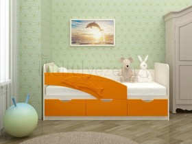 Дельфин-3 Кровать детская 3 ящика без ручек 1.8 Оранжевый глянец в Камне-на-Оби - kamen-na-obi.katalogmebeli.com | фото