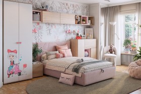 Комплект детской мебели Алина К2 Дуб мария/белый/нежно-розовый велюр в Камне-на-Оби - kamen-na-obi.katalogmebeli.com | фото