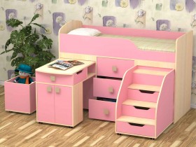 Кровать детская Фея 1.6 Дуб молочный/Розовый в Камне-на-Оби - kamen-na-obi.katalogmebeli.com | фото