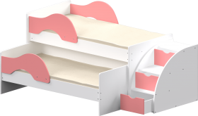 Кровать детская Матрешка выкатная с лестницей  Белый/Розовый в Камне-на-Оби - kamen-na-obi.katalogmebeli.com | фото