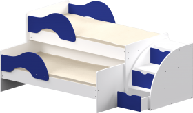 Кровать детская Матрешка выкатная с лестницей Белый/Синий в Камне-на-Оби - kamen-na-obi.katalogmebeli.com | фото