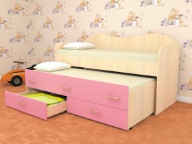 Кровать детская Нимфа двухместная 2.0 Дуб молочный/Розовый в Камне-на-Оби - kamen-na-obi.katalogmebeli.com | фото 1