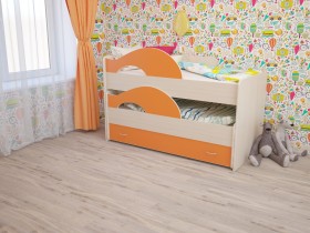 Кровать детская Радуга 1600 Млечный дуб/Оранжевый в Камне-на-Оби - kamen-na-obi.katalogmebeli.com | фото