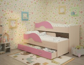 Кровать детская Радуга 1600 Млечный дуб/Розовый в Камне-на-Оби - kamen-na-obi.katalogmebeli.com | фото