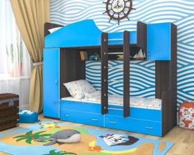 Кровать двухъярусная Юниор-2 Бодего/Голубой в Камне-на-Оби - kamen-na-obi.katalogmebeli.com | фото