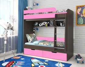 Кровать двухъярусная Юниор-5  Бодего/Розовый в Камне-на-Оби - kamen-na-obi.katalogmebeli.com | фото