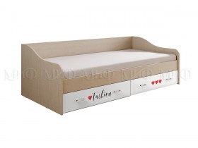 Кровать Girl Вега 0,9 м (Дуб беленый/Белый глянец/фотопечать) в Камне-на-Оби - kamen-na-obi.katalogmebeli.com | фото