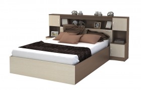 Кровать с прикроватным блоком КР 552 Спальня Basya (шимо темный/шимо светлый) в Камне-на-Оби - kamen-na-obi.katalogmebeli.com | фото