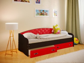 Кровать Софа-7 с мягкой спинкой (800х1900) Венге/Красный в Камне-на-Оби - kamen-na-obi.katalogmebeli.com | фото