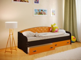 Кровать Софа-7 с мягкой спинкой (800х1900) Венге/Оранжевый в Камне-на-Оби - kamen-na-obi.katalogmebeli.com | фото