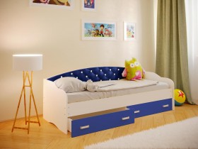 Кровать Софа-8 с мягкой спинкой со стразами (900х1900) Белый/Синий в Камне-на-Оби - kamen-na-obi.katalogmebeli.com | фото