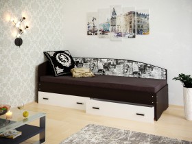 Кровать Софа-9 с мягкой спинкой с рисунком Милана (900х1900) Венге/Белый в Камне-на-Оби - kamen-na-obi.katalogmebeli.com | фото