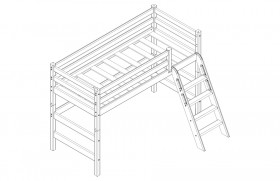 Кровать Соня вариант 6 полувысокая с наклонной лестницей Белый полупрозрачный в Камне-на-Оби - kamen-na-obi.katalogmebeli.com | фото 3