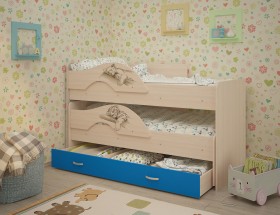 Кровать выкатная Радуга-Сафари детская 1600 Млечный дуб/Голубой в Камне-на-Оби - kamen-na-obi.katalogmebeli.com | фото