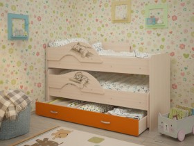 Кровать выкатная Радуга-Сафари детская 1600 Млечный дуб/Оранжевый в Камне-на-Оби - kamen-na-obi.katalogmebeli.com | фото