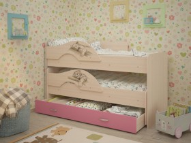 Кровать выкатная Радуга-Сафари детская 1600 Млечный дуб/Розовый в Камне-на-Оби - kamen-na-obi.katalogmebeli.com | фото