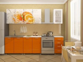 Кухонный гарнитур 1,8м Апельсин (Белый/Оранжевый металлик/Фотопечать апельсин) в Камне-на-Оби - kamen-na-obi.katalogmebeli.com | фото