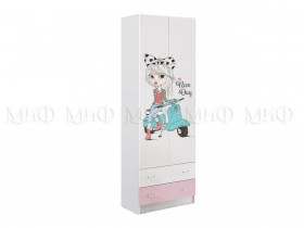 Шкаф 2-х створчатый Fashion-1 Вега (Белый/Розовый) в Камне-на-Оби - kamen-na-obi.katalogmebeli.com | фото