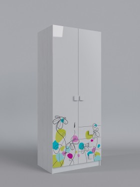 Шкаф 2-х створчатый с ящиками Флёр (Белый/корпус Выбеленное дерево) в Камне-на-Оби - kamen-na-obi.katalogmebeli.com | фото