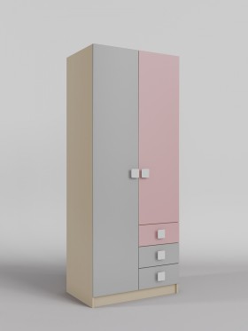 Шкаф 2-х створчатый с ящиками Грэйси (Розовый/Серый/корпус Клен) в Камне-на-Оби - kamen-na-obi.katalogmebeli.com | фото