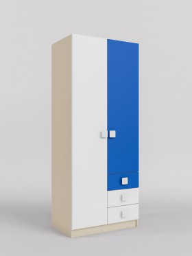 Шкаф 2-х створчатый с ящиками Скай (Синий/Белый/корпус Клен) в Камне-на-Оби - kamen-na-obi.katalogmebeli.com | фото