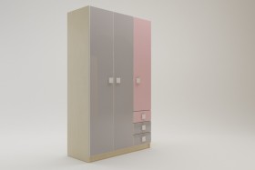 Шкаф 3-х створчатый с ящиками Грэйси (Розовый/Серый/корпус Клен) в Камне-на-Оби - kamen-na-obi.katalogmebeli.com | фото 2