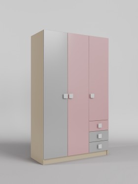 Шкаф 3-х створчатый с ящиками Грэйси (Розовый/Серый/корпус Клен) в Камне-на-Оби - kamen-na-obi.katalogmebeli.com | фото