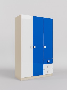 Шкаф 3-х створчатый с ящиками Скай люкс (Синий/Белый/корпус Клен) в Камне-на-Оби - kamen-na-obi.katalogmebeli.com | фото