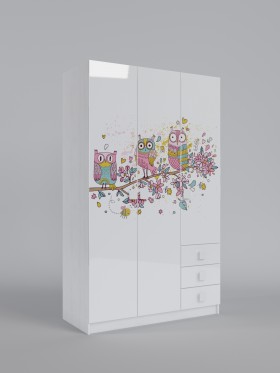 Шкаф 3-х створчатый с ящиками Совушки (Белый/корпус Выбеленное дерево) в Камне-на-Оби - kamen-na-obi.katalogmebeli.com | фото