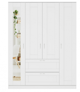 Шкаф четырехдверный Сириус с 1 зеркалом и 2 ящиками белый в Камне-на-Оби - kamen-na-obi.katalogmebeli.com | фото