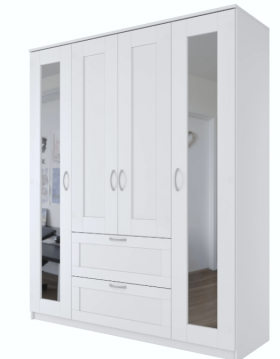 Шкаф четырехдверный Сириус с 2 зеркалами и 2 ящиками белый в Камне-на-Оби - kamen-na-obi.katalogmebeli.com | фото