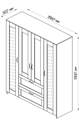 Шкаф четырехдверный Сириус с 2 зеркалами и 2 ящиками дуб венге в Камне-на-Оби - kamen-na-obi.katalogmebeli.com | фото 2