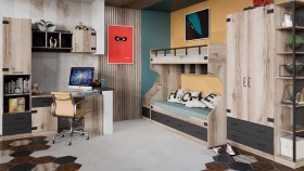 Шкаф для одежды комбинированный «Окланд» (Фон Черный/Дуб Делано) в Камне-на-Оби - kamen-na-obi.katalogmebeli.com | фото 4