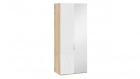 Шкаф для одежды с 1 глухой и 1 зеркальной дверями правый «Эмбер» Яблоня Беллуно/Белый глянец в Камне-на-Оби - kamen-na-obi.katalogmebeli.com | фото