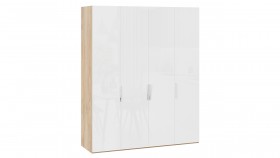 Шкаф для одежды с 4 глухими дверями «Эмбер» Яблоня Беллуно/Белый глянец в Камне-на-Оби - kamen-na-obi.katalogmebeli.com | фото 1