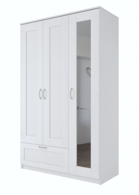 Шкаф трехдверный Сириус с зеркалом и 1 ящиком белый в Камне-на-Оби - kamen-na-obi.katalogmebeli.com | фото
